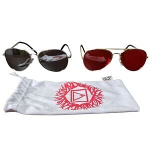 Rainbow OPTX Red Lens Gold Frame Aviator Sunglasses